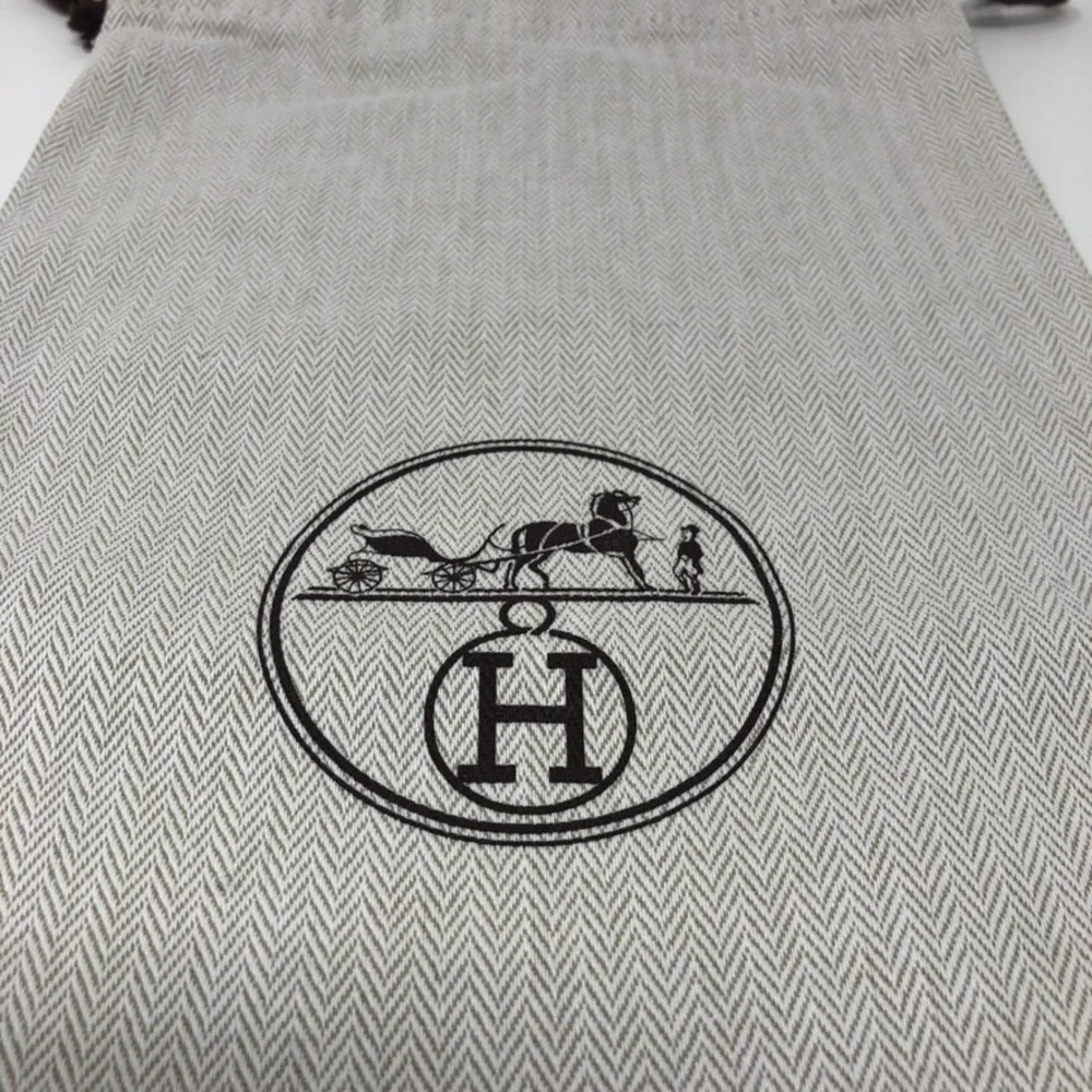 Authentic Hermes Dust Bag Fabric Storage Travel Logo Shoe Belt Handbag 14x7.5